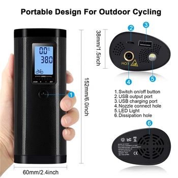 

Practical 100PSI Rechargeable Bicycle Car Tire Ball Air Inflator Intelligent Electric Pump Classic Texture Durable Bike Parts
