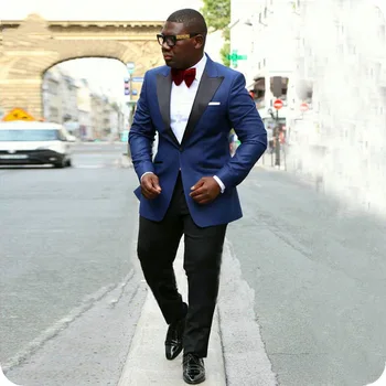 

Black Peaked Lapel Navy Blue Groom Tuxedos Wedding Suits For Men Costume Homme Mariage Best Man Party Prom Blazers Two 2 Pieces