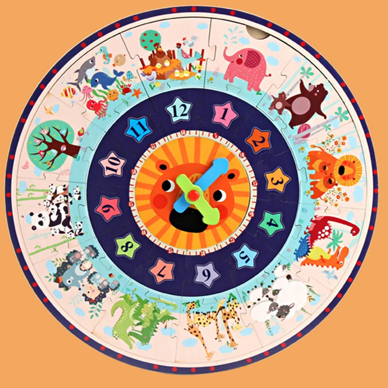

New Wooden jigsaw puzzle Clock Toy 12 Numbers Clock Cognitive Matching Clock Toy Baby Kids Early Educational Toy Gift Puzzles