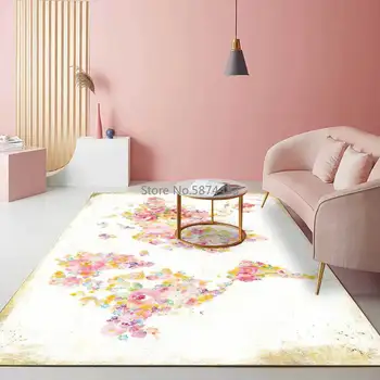 

Fresh and Simple White Abstract Watercolor Pink Flower World Living Room Bedroom Bedside Carpet Floor Mat Customization