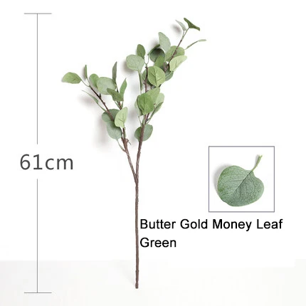 61cm green Xuanxiaotong имитация листьев эвкалипта Искусственные золотые листья денег Свадебные украшения для дома гостиной для декора стола - Цвет: 61cm green