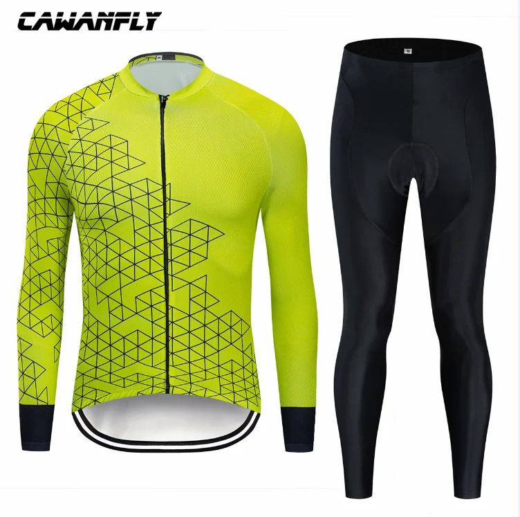 Ropa ciclismo теплый летняя зеленая одежда для велоспорта cawanfly Мужской трикотажный костюм для прогулок верховой езды на велосипеде MTB Одежда комбинезон комплект - Цвет: Зеленый