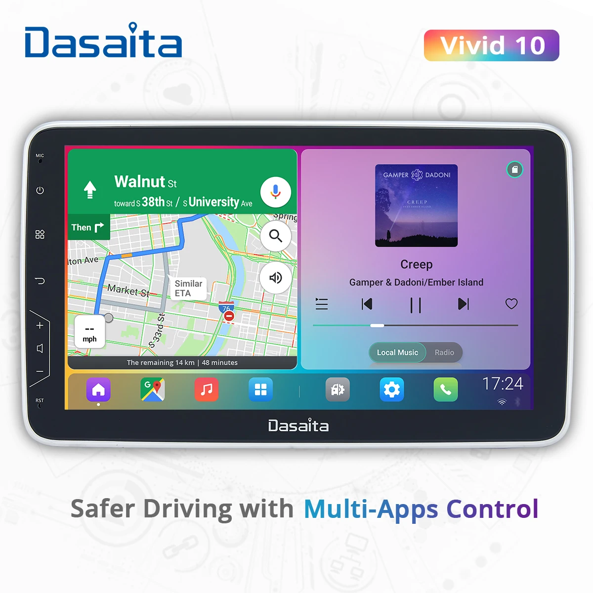 Автомобильный мультимедийный видеоплеер Dasaita 10 2 дюйма сенсорный экран 1DIN Android GPS