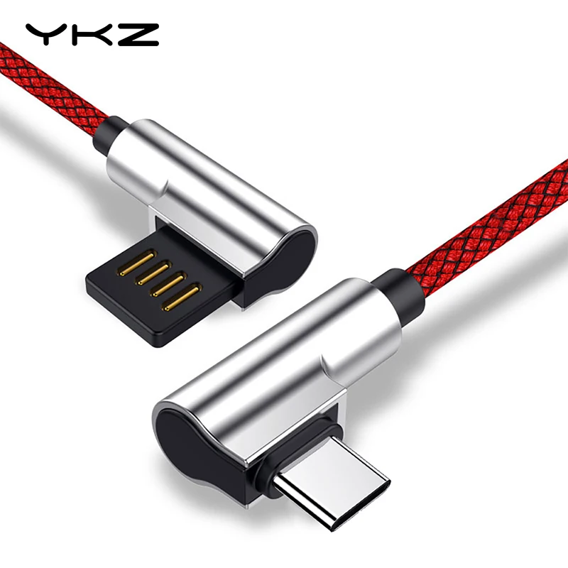 YKZ 90 градусов usb type C кабель Быстрая зарядка USB-C кабель двойной изгиб type-C провод для Xiaomi Mi9 samsung S10 huawei P30 шнур данных