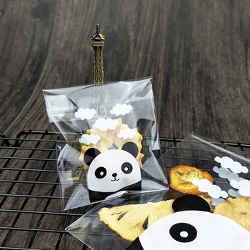 

100pcs Cute Panda Cartoon Biscuit Bag Plastic Candy Dragee Biscuit Food Cake Bag Box Gift Packing Bag Party Decoration Supply