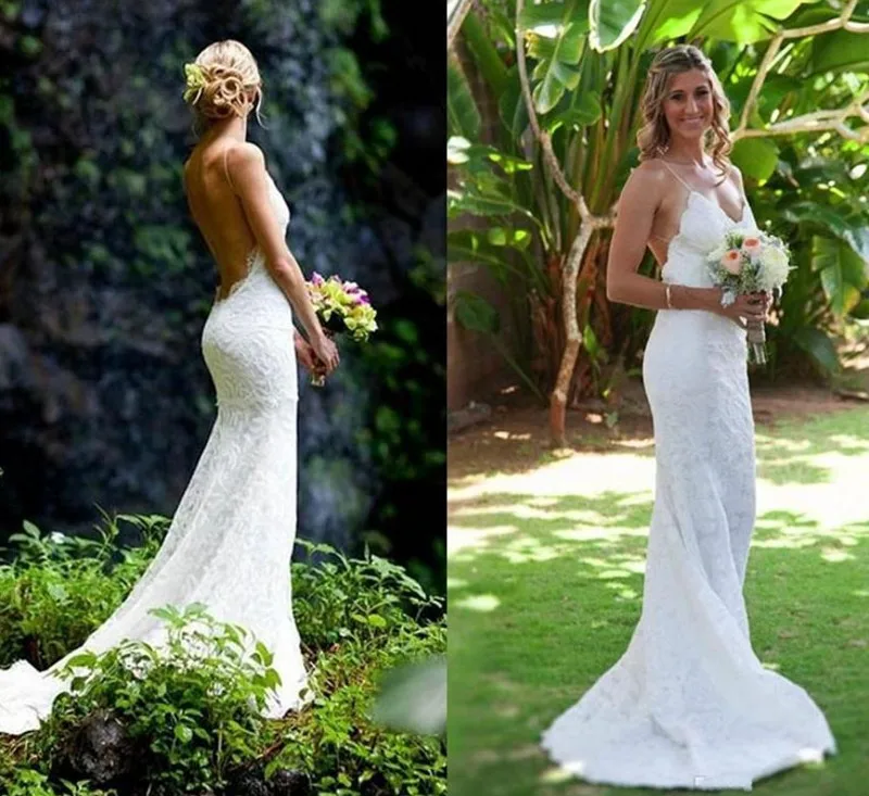 

Женское кружевное свадебное платье-русалка, белое платье с V-образным вырезом и открытой спиной, пляжное платье невесты, лето 2021