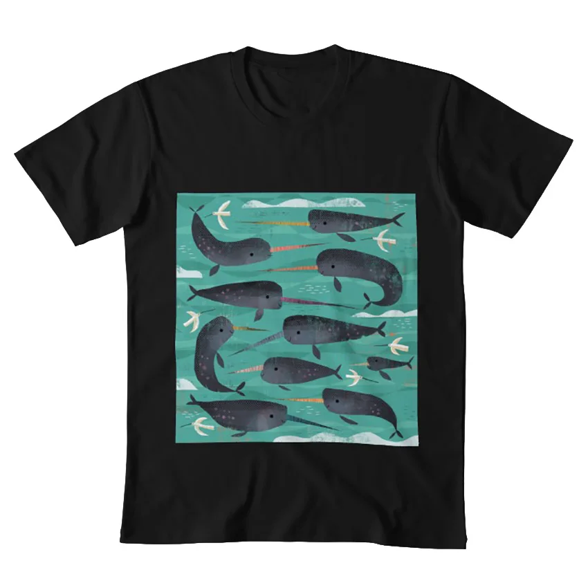 Футболка с надписью Narwhals and Narbirds | Мужская одежда