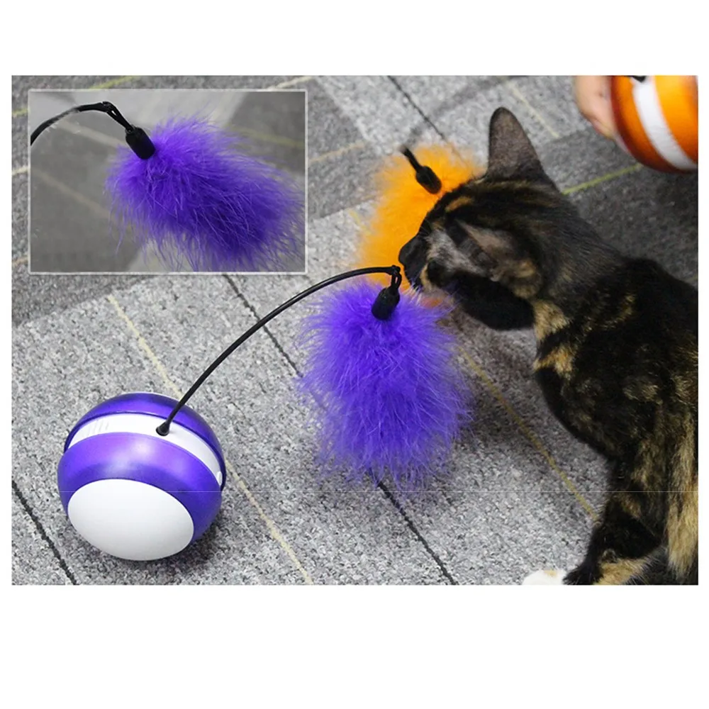 

Interactive Cat Toy Ball LED Electric Ball for Cats Pet Rolling Flash Sound Ball Feather Cat Toy Two Modes Adjustable No Battery