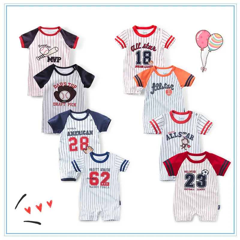 

New Style Hot Sales Spring And Summer Short Sleeve Cotton Baby Infant Child Onesie Boxer Short Crawling Clothes Romper Baseball