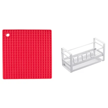 

1Pcs 7-Inch Silicone Pot Holder, Trivet Mat & 1Pcs Kitchen Sponge Rack with Filter Iron Drain Rack Finishing Rack