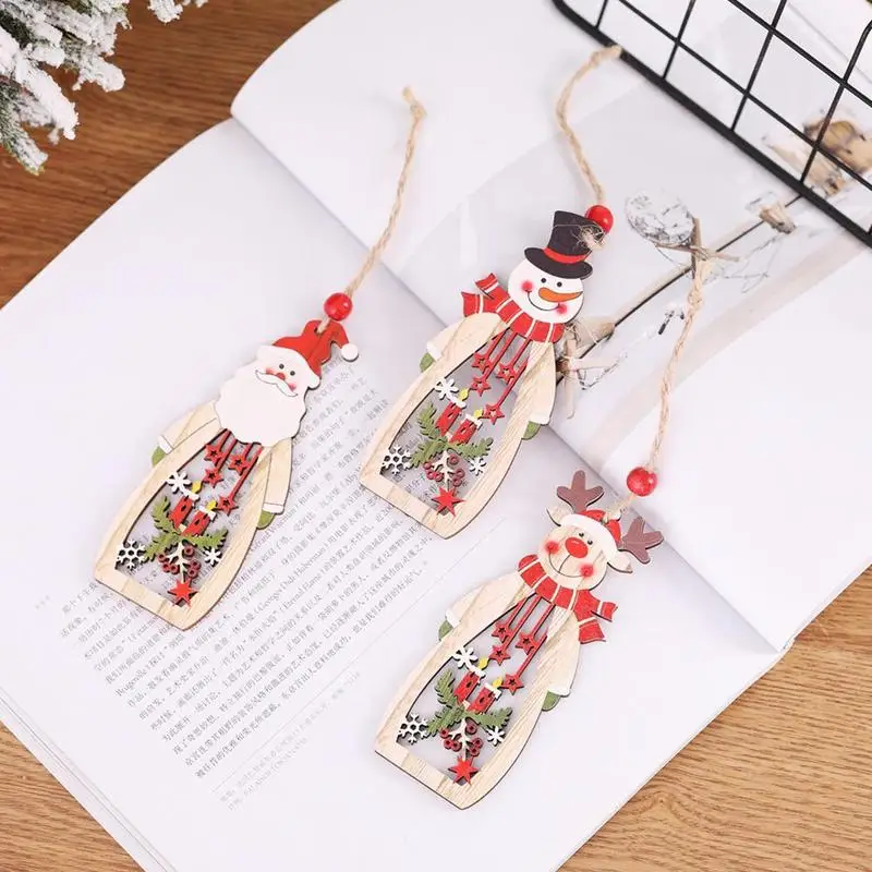 

Christmas Decorations Wood Wall Pendant Christmas Tree Ornaments Pendant Creative Santa Claus Openwork Candle Ornaments