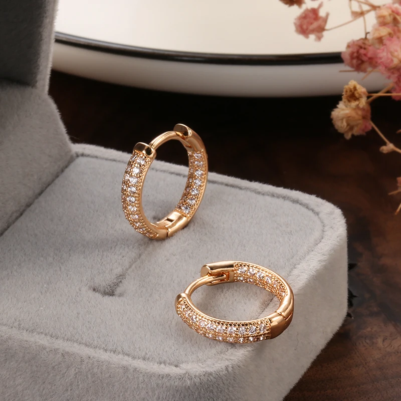Hoop Earrings JULYDREAM Classic Double Layer Full Zircon 585 Gold Color for Party Wedding