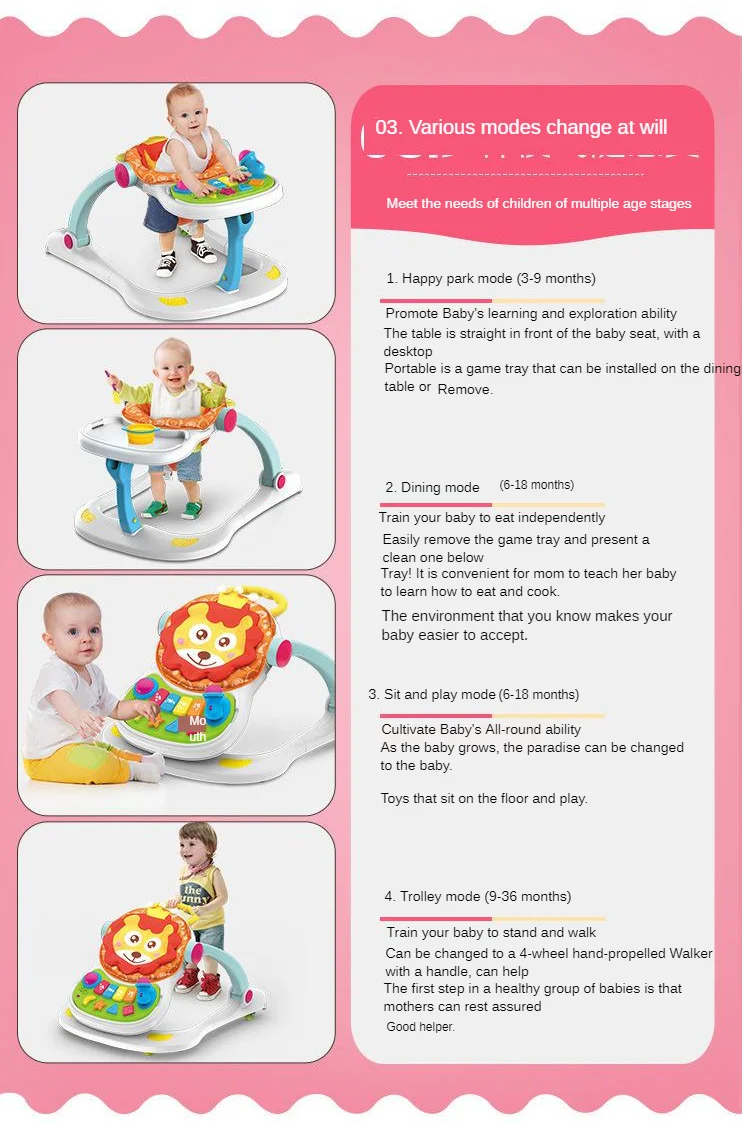 Детские ходунки детские игрушки 0-1-лет 3-6-12 месяцев дети руки толкать шаг четыре-в-одном