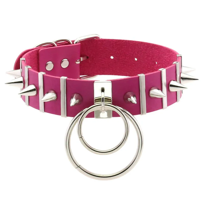 2024 Neue Damen Schwarzes Leder Choker Punk PU Leder Spike Halsband Nieten Halskette Gothic Schmuck 1