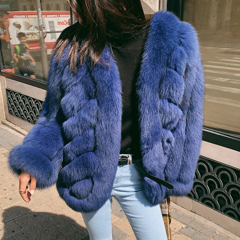 

New Fox Fur Coat Winter Clothing Twill Natural Real Hair Leather High Quality Matcha Color Fashion Jacket Warmth Furry Outwear