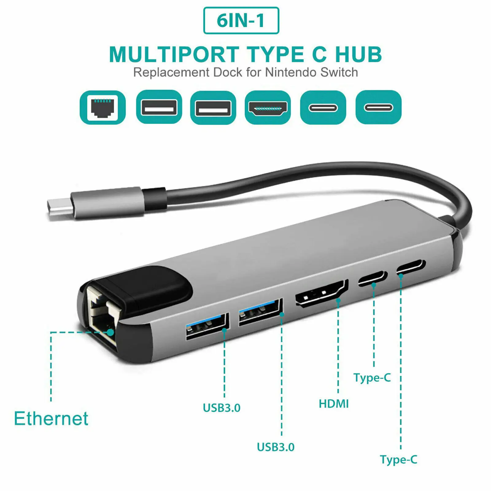 XLEVE Type-C to HDMI-Compatible Four in One Converter Network Card Hub Docking Station HDMI-Compatible/USB Splitter 3.0 Hub 