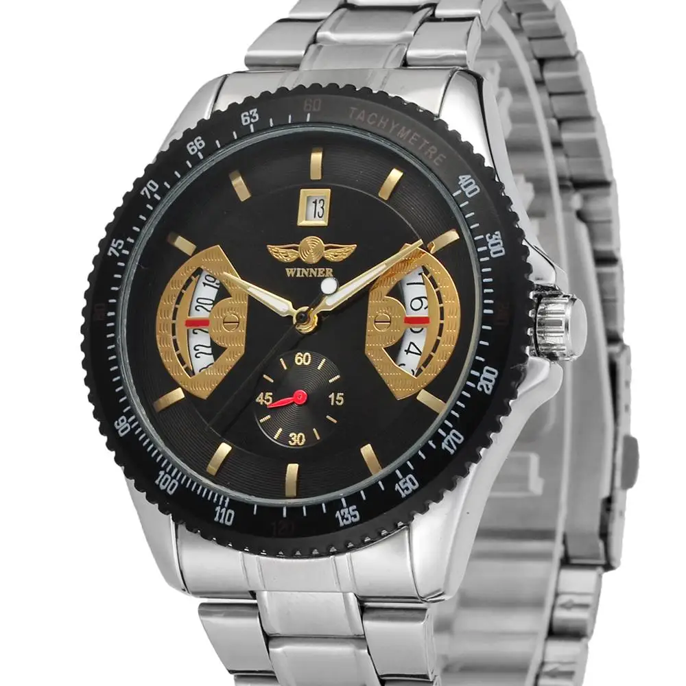 

Winner 2019 Sport Men Automatic Mechanical Watch Stainless Steel Strap Calendar Date Concise Design Wristwatch Best Male Gift