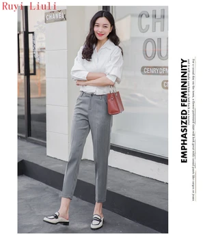 

beauty Trousers grey nine points pipe pants female occupation female straight leg nine points trousers