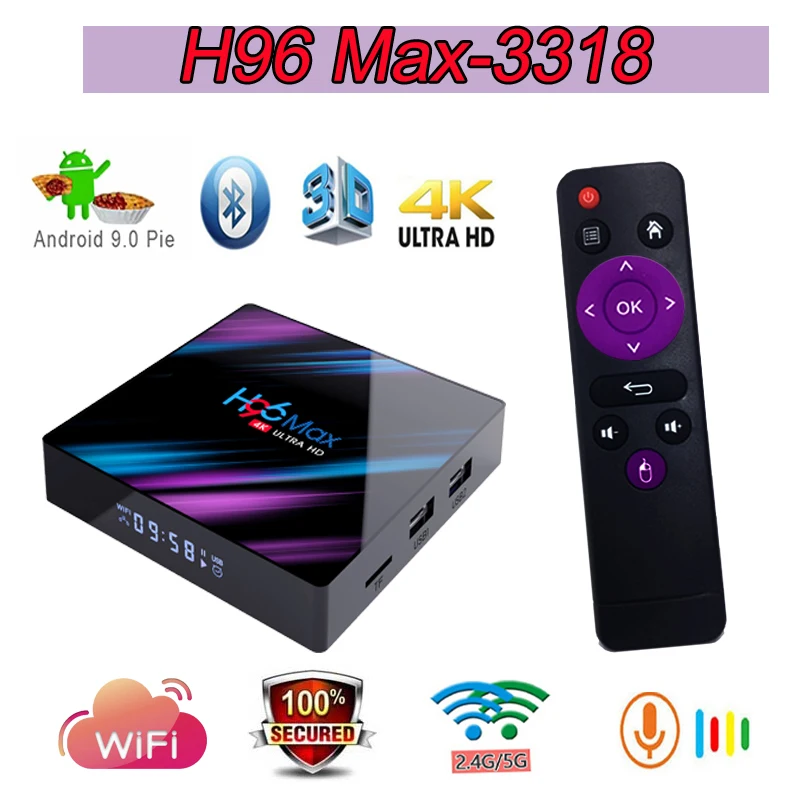

H96 Smart TV Set Top Box Full HD H96 Max-3318 Android 9.0 H.265 4K WiFi 2.4G/5G Bluetooth Smart Media Player iptv Android tv box