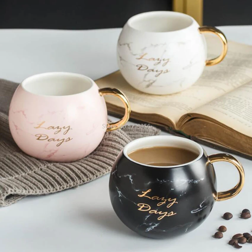Coffee Cup Printed Gold 530ML Women Male Marble Ceramic Milk Drink Novelty Gift Practical Good-looking | Дом и сад