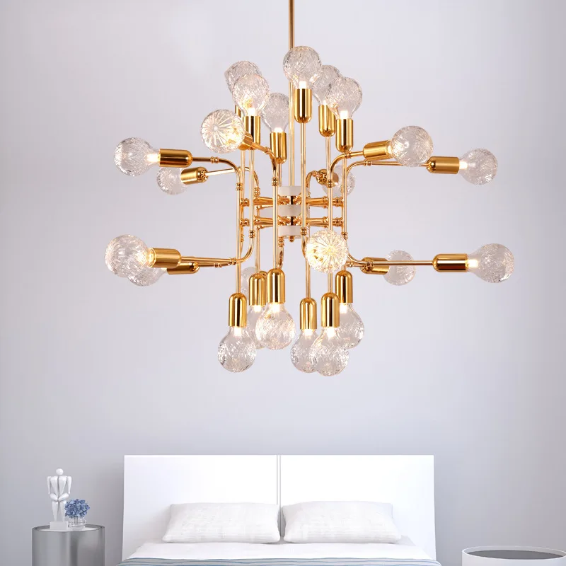 

Vintage Loft Industrial Chandelier Black Gold Bar Stair Hanging Light Dining Glass Ball Retro Glass Loft Gold Chandelier