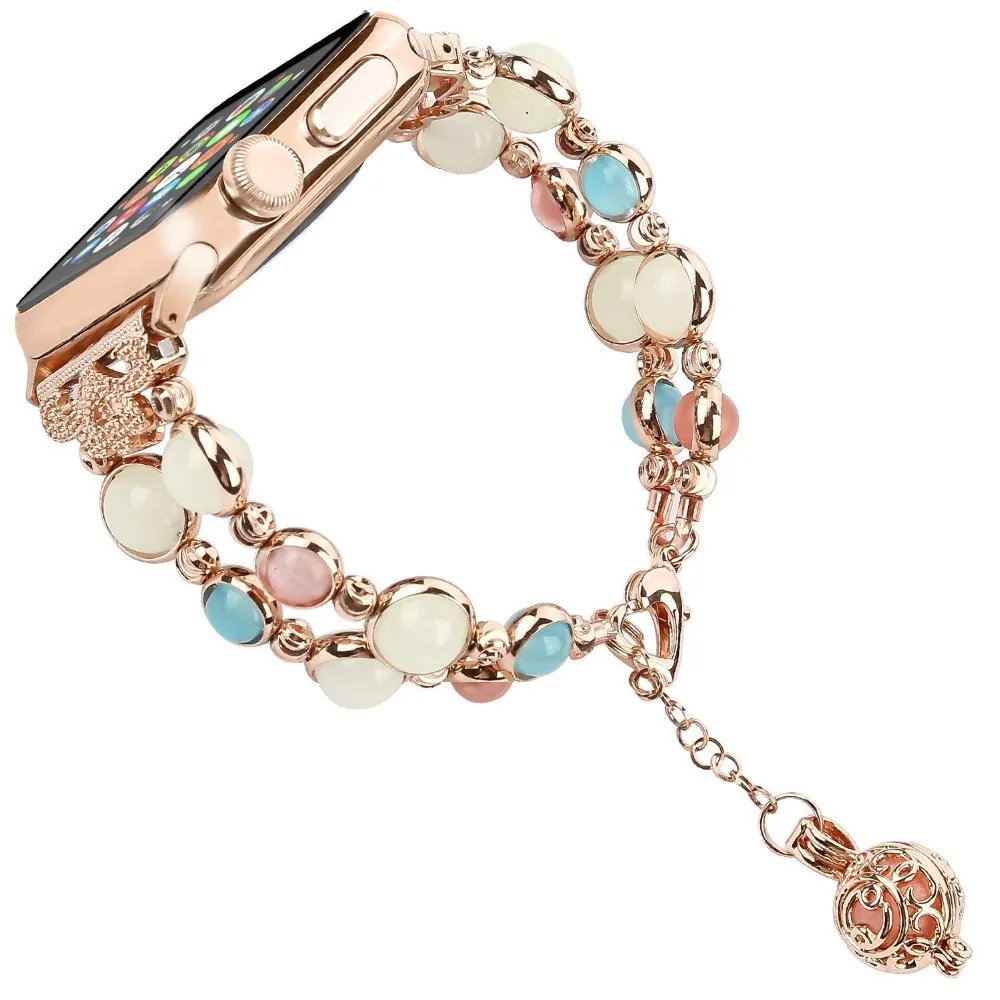 

Luminous agate strap For Apple watch band 40mm 44mm 38mm 42mm Woman pearl bracelet belt iwatch series 5 4 3 se 6 7