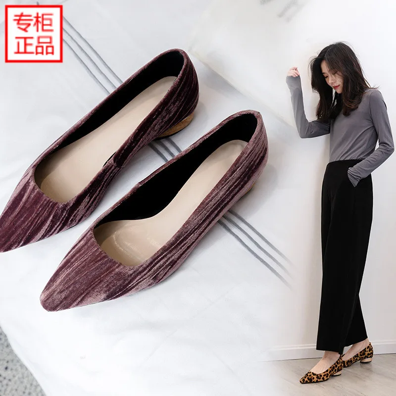 

2019 New Style Suede Simple Mixed Colors Fashion Comfortable High Heel Shoes Pointed Toe Chunky Heel Low-Cut Business 5cm Shoes