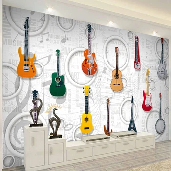 

Custom Self-Adhesive Wallpaper 3D Stereo Guitar Music Equipment KTV Bar Background Wall Painting 3D Waterproof Canvas Stickers