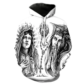 

CNUUIKOOEK Sweatshirts Men's 3D God Nuns Printed Hooded Pocket Pullover Hoody Fashion Hooded Men's Hoodies