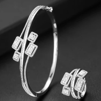 

GODKI Korea Trendy 2pcs/Sets Bangle Ring Set Jewelry Set For Women Wedding Cubic Zircon Crystal CZ aretes de mujer modernos 2019