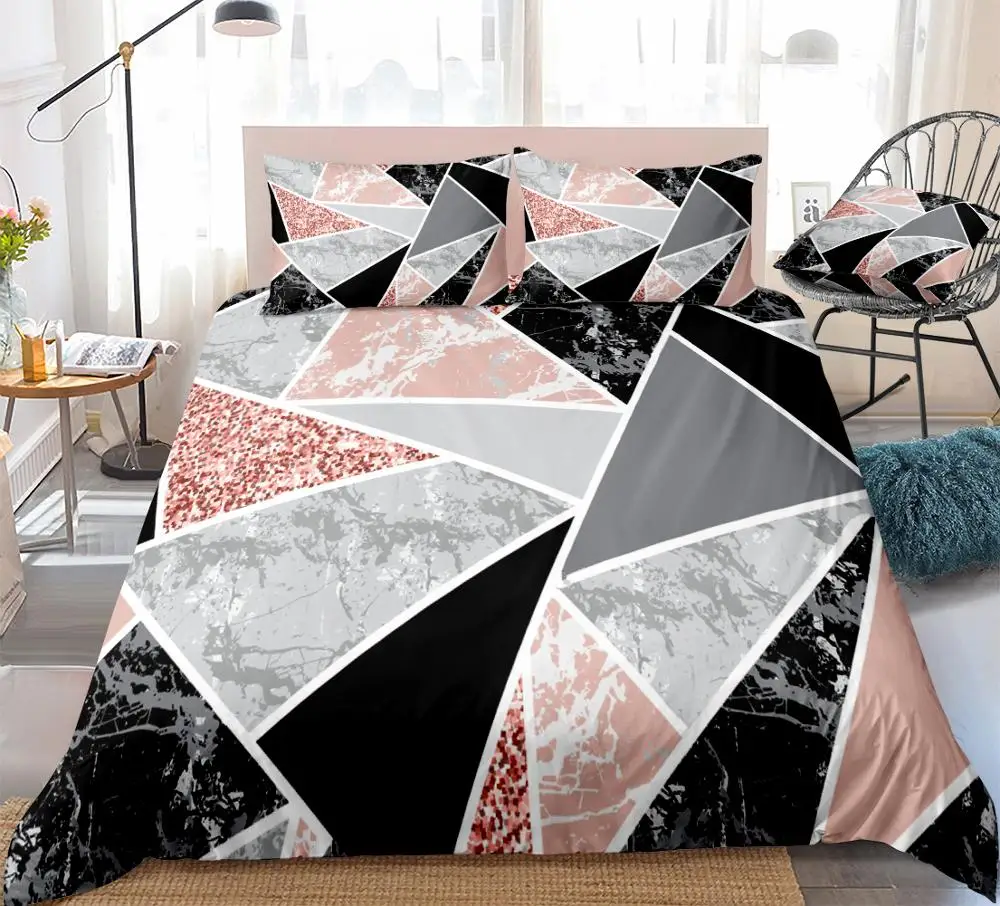 Marble Duvet Cover Set Geometric Shapes and Pink Glitter Bedding Kids Boys Girls Pink Black Marble Quilt Cover Queen Dropship Marble Duvet Cover Set Geometric Shapes and Pink Glitter Bedding Kids Boys Girls Pink Black Marble Quilt Cover Queen Dropship