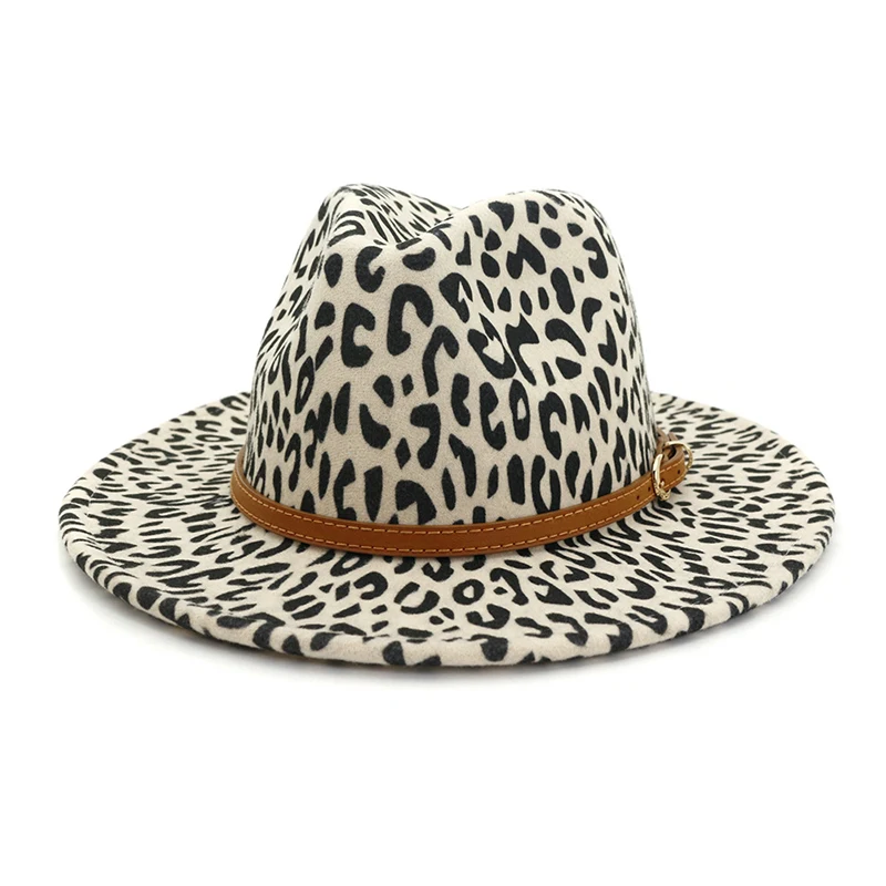 Beige fedora FS осень-зима, джазовая шляпа с широкими полями для женщин и мужчин, шерстяная шляпа с леопардовым принтом, фетровая шляпа, формальная церковная Панама, сомбреро, Кепка - Color: Beige fedora