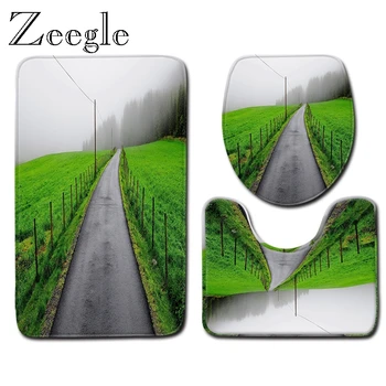 

Modern 3D Printed Bathroom Mats and Rugs Green Bath Mat Non Skid Bath Mat Washing Machine Mat Toilet Carpet Shower Carpet 3 pcs
