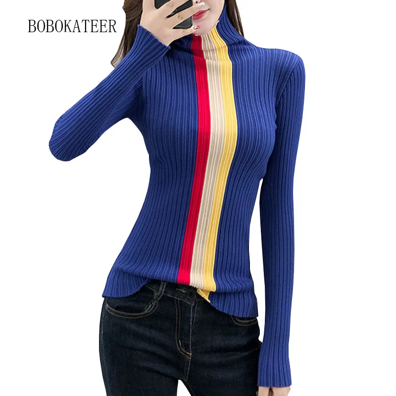 

BOBOKATEER long turtleneck knitted sweater women sweater feminino pull femme winter christmas sweater womens sweaters 2019