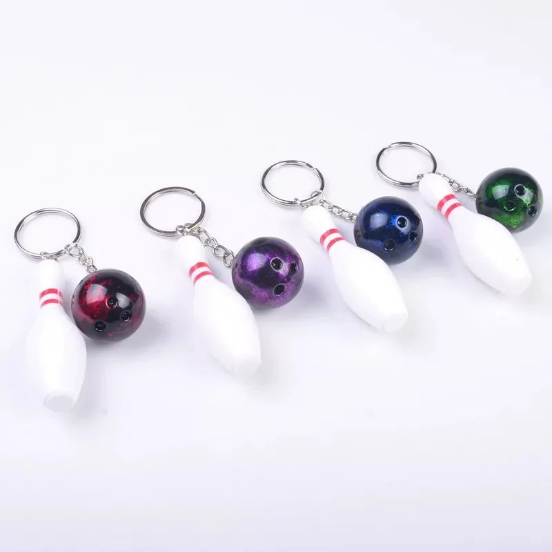 

100pcs New Design Mini Cute Keychain Bowling Pin and Ball Keychain Key Ring 3D Keyfob Keychain Fashion Gift Sports Keychains