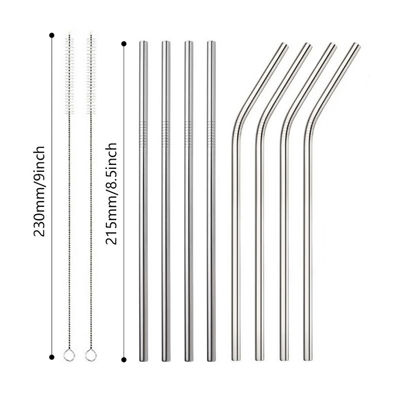 Многоразовые, для питья соломенная соломка из нержавеющей стали аксессуары для бара металлическая соломинки с чистящей щеткой для вечерние дома - Цвет: 10pcs W