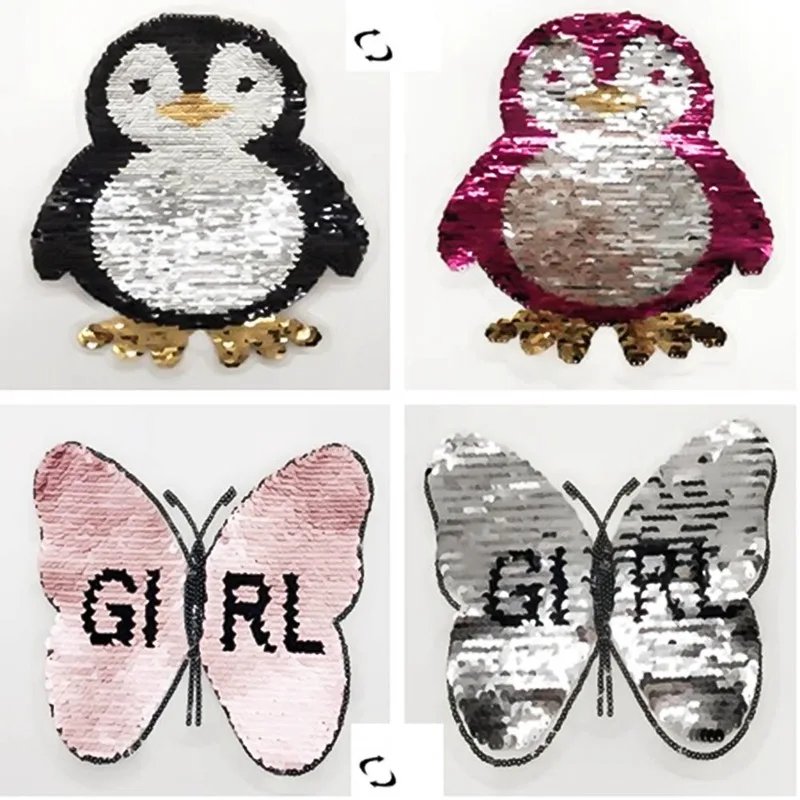 

Cute Penguin Reversible Change Color Sequins Sew On Patches for clothes DIY Patch Applique Bag Clothing Coat Sweater NEW Crafts