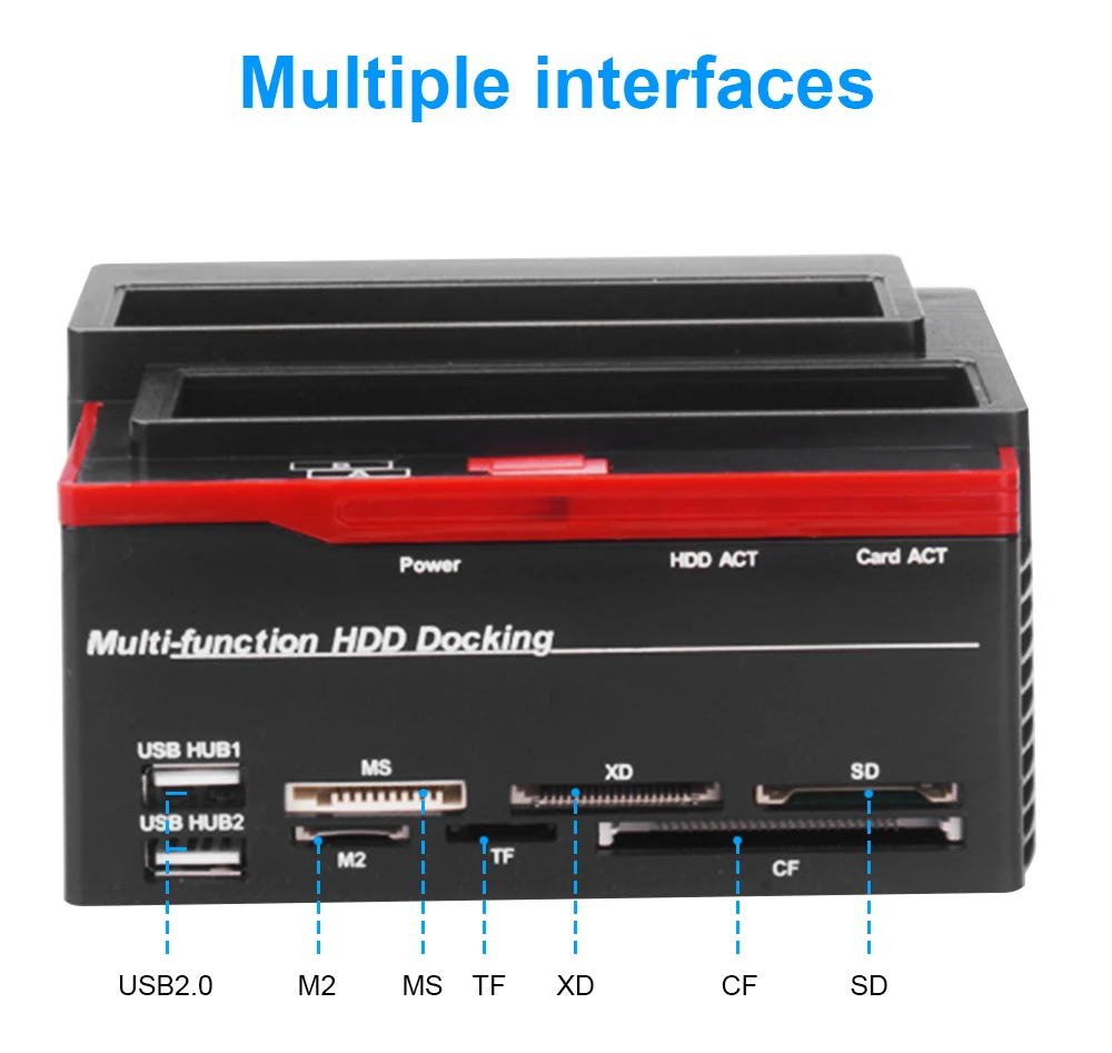 Clone HDD 2.5/3.5" SATA IDE HDD Docking Station Enclosure USB 2 ports USB 2.0/Type C Hub MS/M2/XD/CF/SD/TF Card Reader