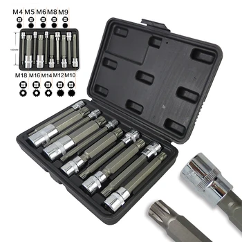 

10PCS Square Spline Bits 1/4" 3/8" 1/2" M4-M18 12 Points Tamper Proof Square Spline Socket Bits Set Repair Hand Tools Kit