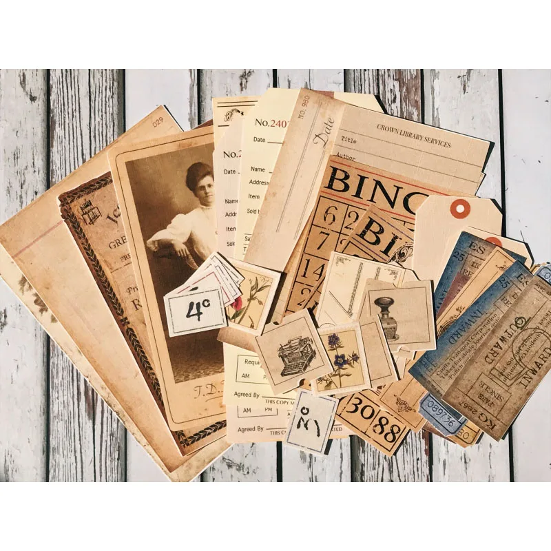 

41Pcs Retro Kraft Paper Europe Lady Tag Flower Label Gothic Letter Paper Bill Card DIY Bullet Journal Label Diary Album Escolar