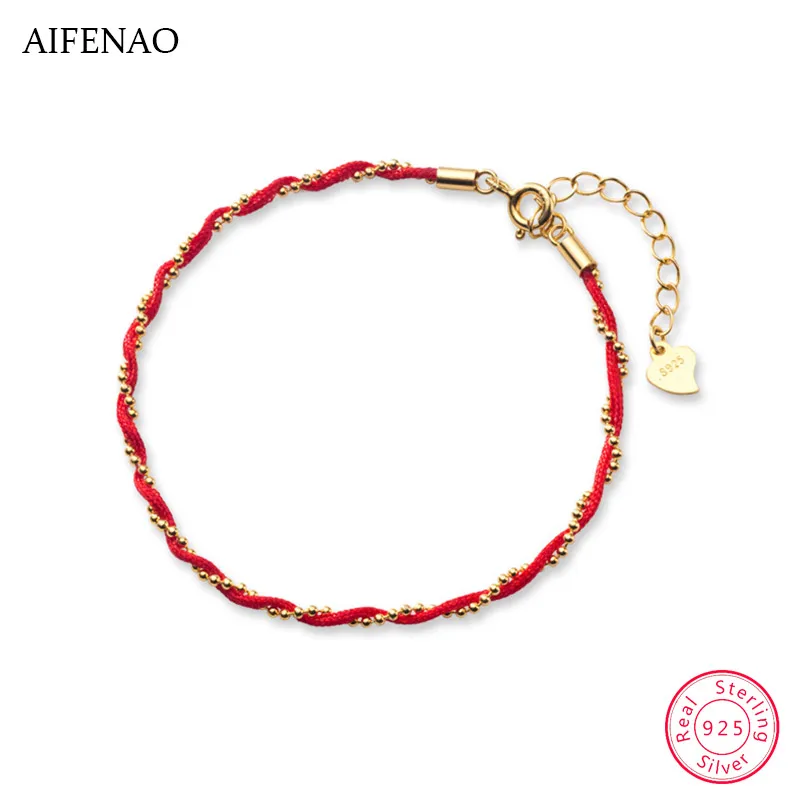 

925 Sterling Silver Beads Chain Bracelet Handmade Wavy Winding Red Rope Bracelets for Women Red Thread Friendship Jewelry