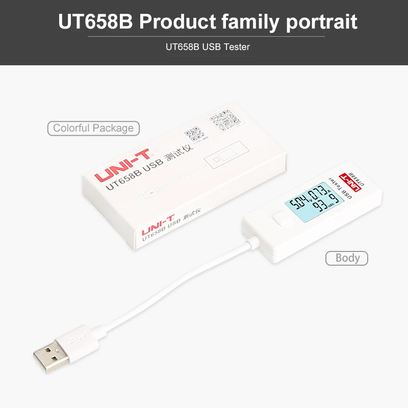 USB тестер UNI-T UT658B dc Цифровой вольтметр UT658 напряжение измеритель тока Амперметр детектор Банк питания зарядное устройство индикатор - Цвет: ut658b