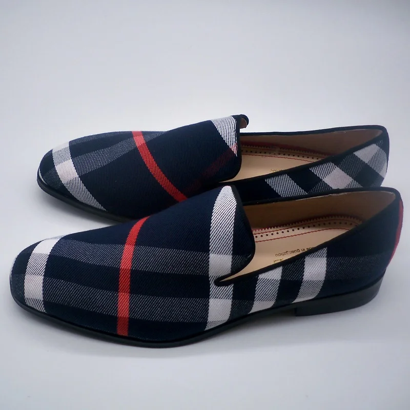 Chaussures Hommes/разноцветные парусиновые туфли в клетку; мужские лоферы без застежки с круглым носком; летние модные мужские туфли; повседневная обувь на плоской подошве - Цвет: as picture