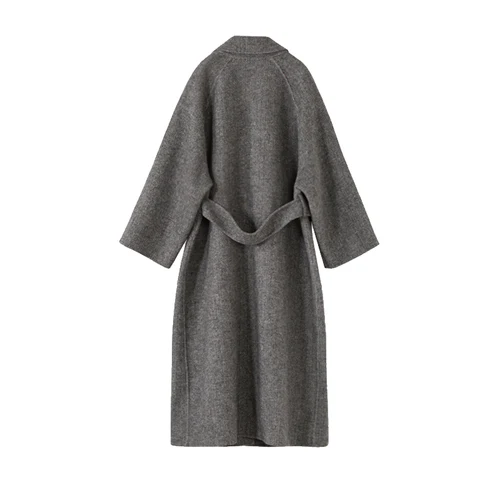 Женские зимние свободные шерстяные пальто средней длины с узором «елочка»; сезон осень-зима; размер выше колена - Цвет: Dark grey
