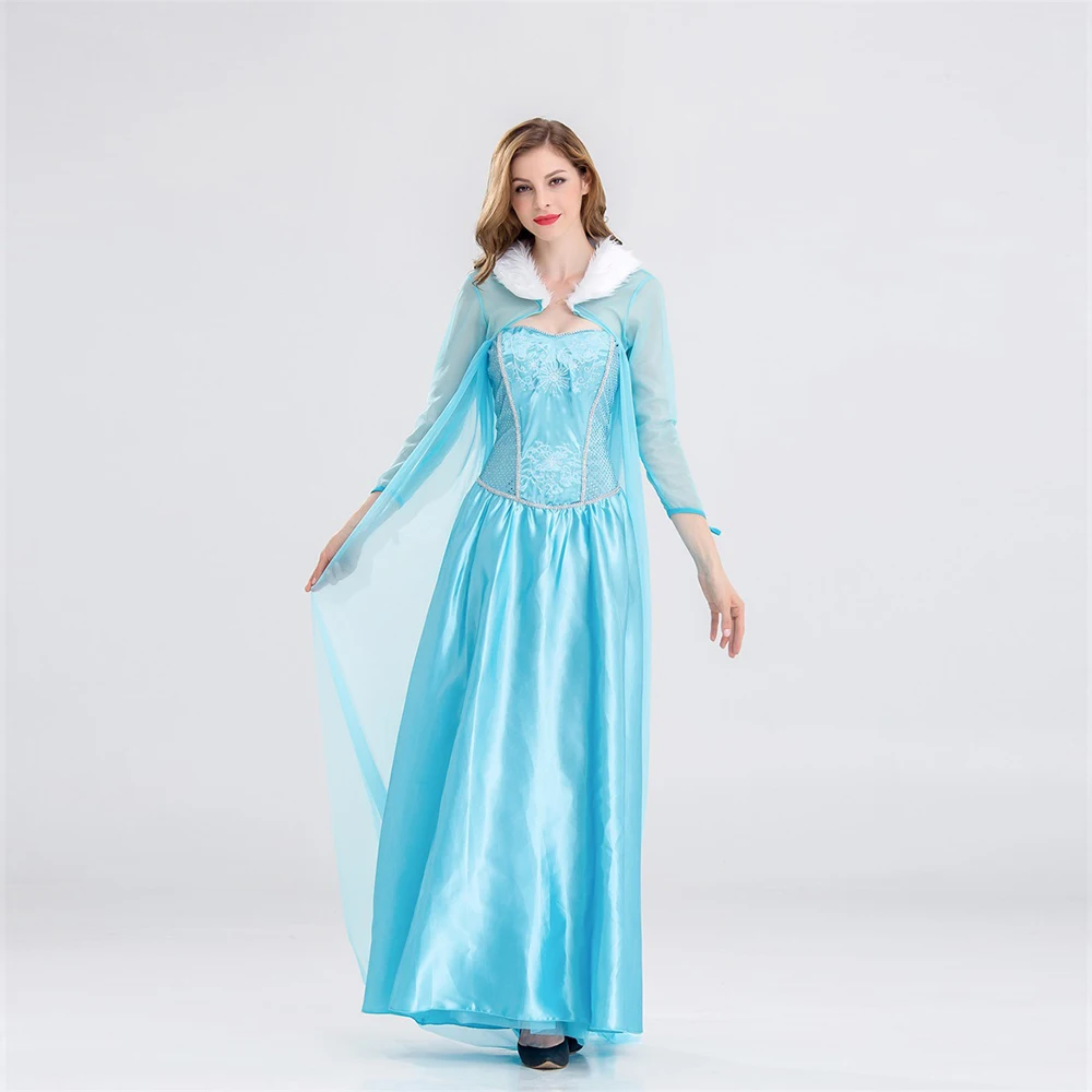 

Woman Christmas Party Cosplay Lady princess Dress Princess Elsa Costume Adult Snow Princess Frozen Elsa Halloween Female Costume
