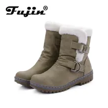 Fujin/женские ботинки; меховые Плюшевые Теплые ботильоны с пряжкой; модные ботинки на платформе; женская обувь; зимние ботинки