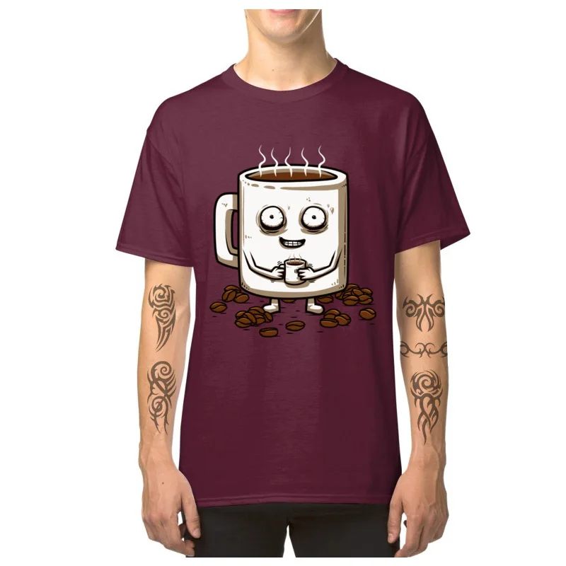 Printing Coffe_lover_addict_4176 Round Collar Top T-shirts Summer Tops & Tees Short Sleeve for Men Cheap Pure Cotton T-Shirt Coffe_lover_addict_4176 maroon