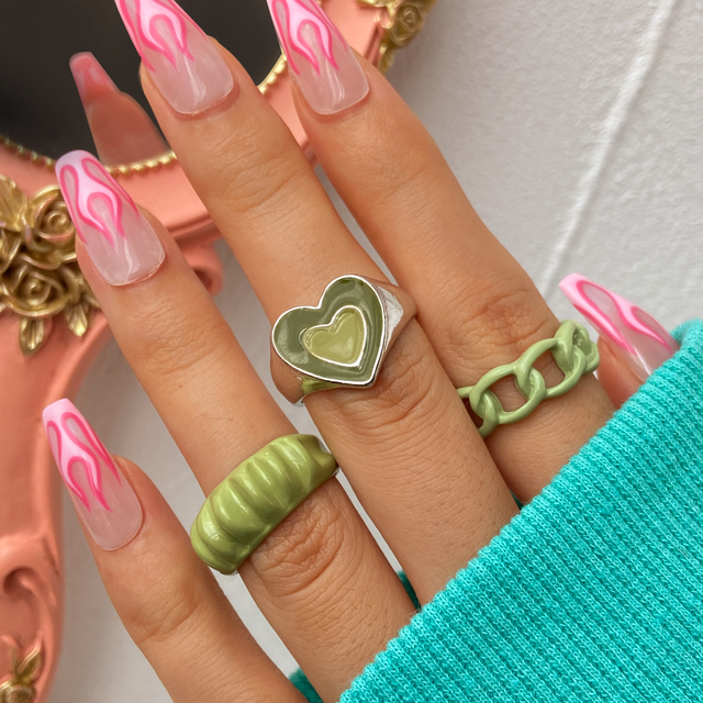 Heart Y2K Ring Set Open Cooper Rings For Women Candy Color Hand-painted Knuckle Rings Jewelry