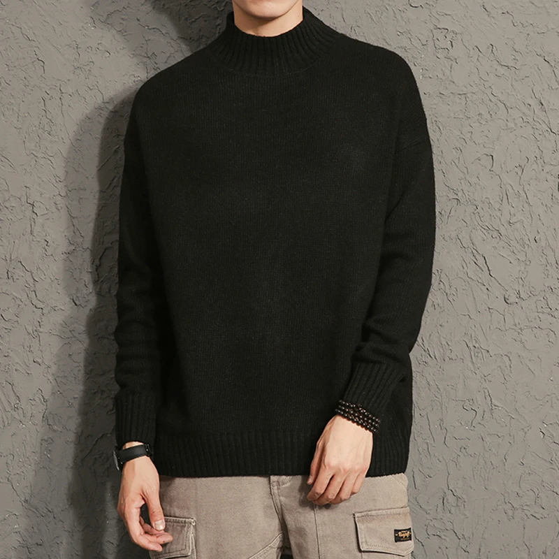 Осенний повседневный мужской свитер с круглым вырезом в полоску, облегающая трикотажная одежда, мужские свитера, пуловеры, пуловер для мужчин - Цвет: black
