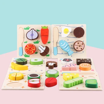 

Wooden Kitchen Cut Fruits Vegetables Dessert Kids Cooking Kitchen Toy Food Pretend Play Puzzle Educational Toys